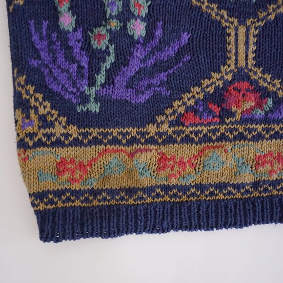 Vintage Crystal Petite Navy Floral Knit Sweater Grandmacore Eclectic Grandpa S - Picture 6 of 9